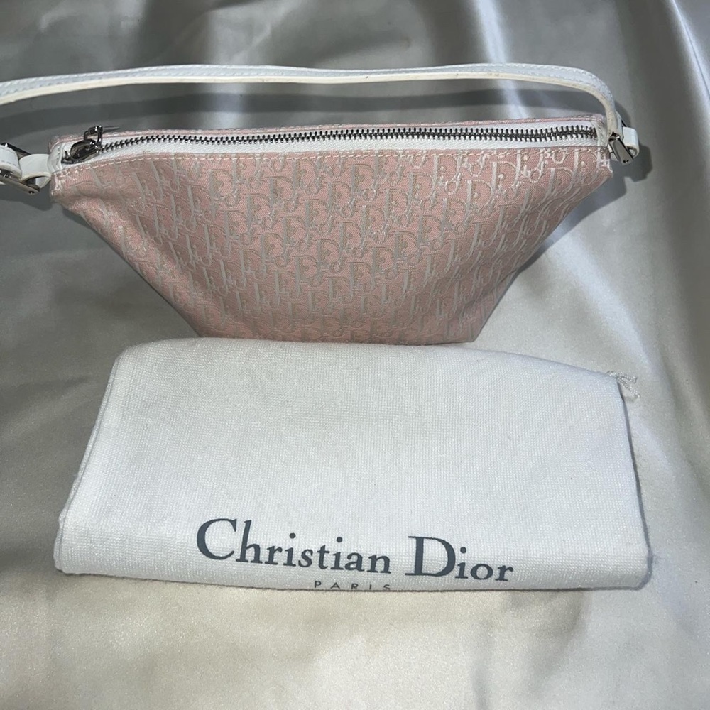 Dior Pink Monogram Canvas Wristlet with White Trim